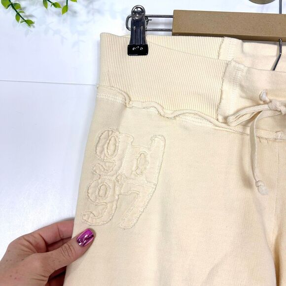 Golddigga Track Pants y2k Womens Large Cream Flare Leg Sweatpants Drawstring 90s - Picture 14 of 16